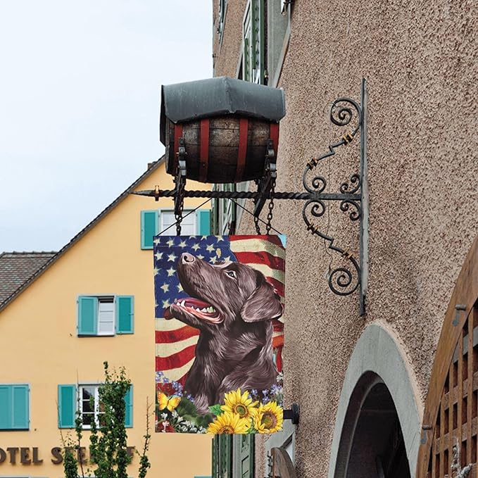 Chocolate Labrador American Flag Patriotic Dog Garden Flag Welcome Party Outdoor Outside Decorations Picks Home House Garden Yard Decor 12x18 Inch