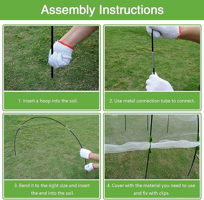 Garden Hoops Grow Tunnel, 6 Sets of 7FT Greenhouse Hoops for Raised Beds, Rust-Proof Fiberglass Frame for Garden Netting, Small Greenhouse Kit, Shade Cloth, Plant Row Covers, 30pcs