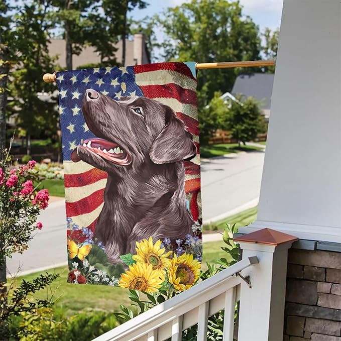 Chocolate Labrador American Flag Patriotic Dog Garden Flag Welcome Party Outdoor Outside Decorations Picks Home House Garden Yard Decor 12x18 Inch
