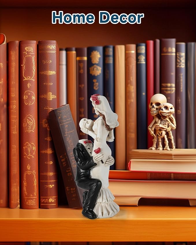 Skeleton Bride and Groom 6.4'' - Dia De Los Muertos Figurines Day of The Dead Decorations Till Death Do US Part Decor - Halloween Gothic Wedding Cake Topper Decor (Skeleton Couple)