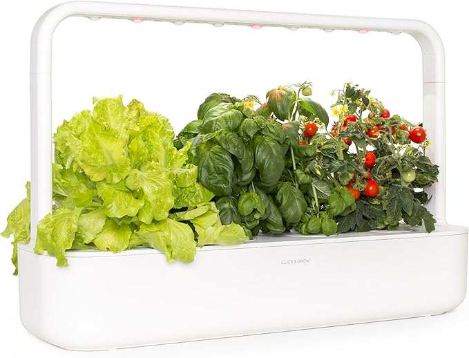 Click & Grow Indoor Herb Garden Kit with Grow Light | Easier Than Hydroponics Growing System | Smart Garden for Home Kitchen Windowsill | Vegetable & Herb Garden Starter Kit with 9 Plant pods, White