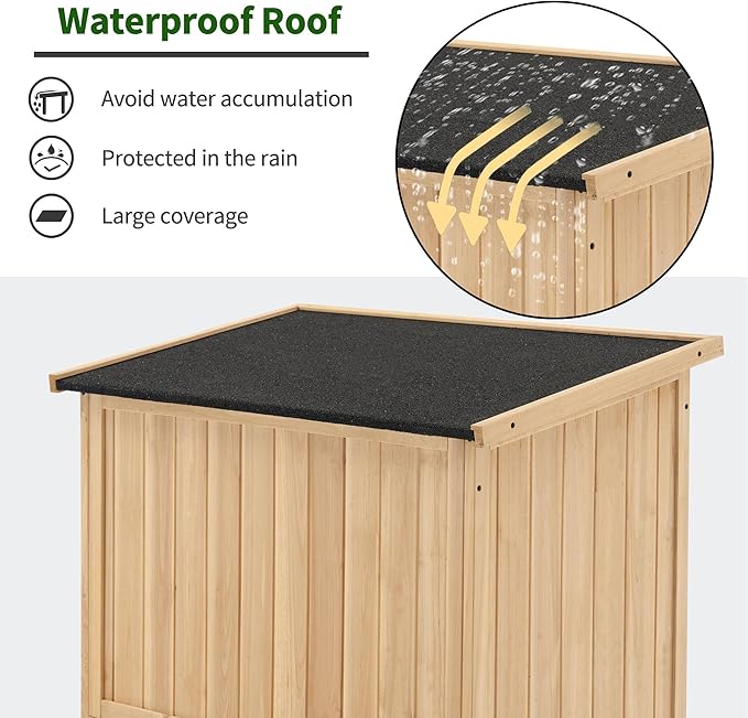 MCombo Outdoor Storage Cabinet, Wooden Storage Shed with Latch, Outside Garden Tool Shed with 2 Doors for Patio Yard Lawn, 0808 (Natural, Medium)