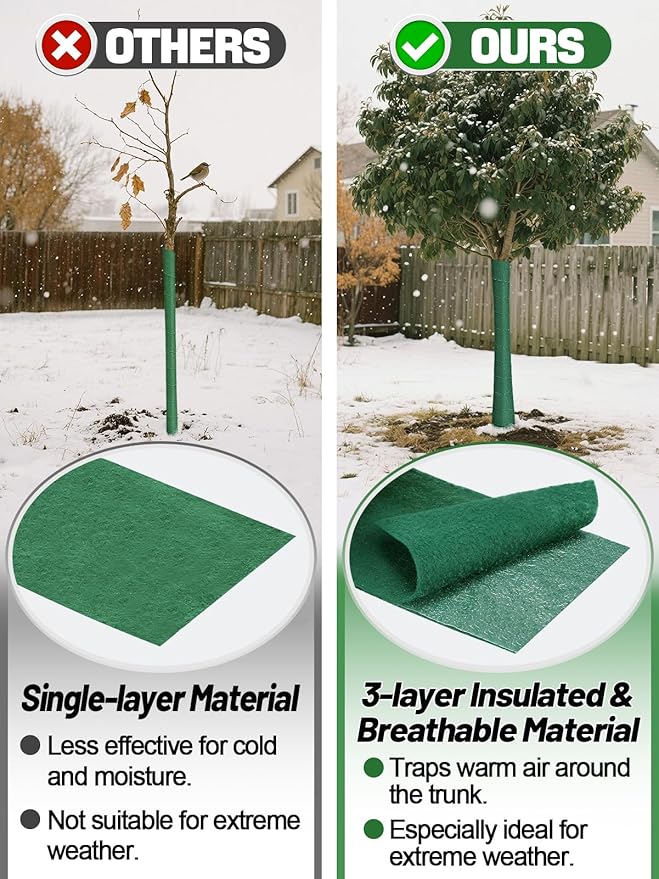 ANPHSIN 3pcs Breathable 3-Layer Tree Protector Wrap - Total 197ft Thicker Freezeproof Trunk Guard, Winter Plant Covers for Sapling Fruit Trees Keeping Warm & Moisturizing, Away from Deers