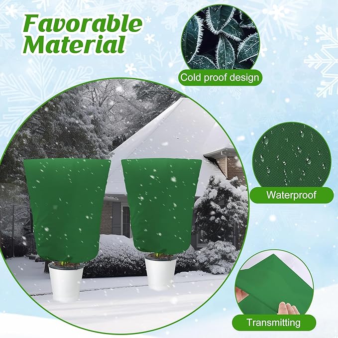 Alpurple 3 Packs Winter Drawstring Plant Covers- 31 x 39 Inch Warm Plant Protection Cover Bags, Frost Cloth Blanket Protecting Fruit Tree Potted Plants from Freezing Animals Eating