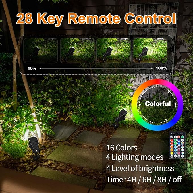 Halloween Outdoor SpotLights with Timer, 10W IP65 Waterproof Metal Landscape Lights Remote Colored Spot Lights RGB Color Changing Spotlight for Outdoor Yard Garden Lawn(2 Lights)