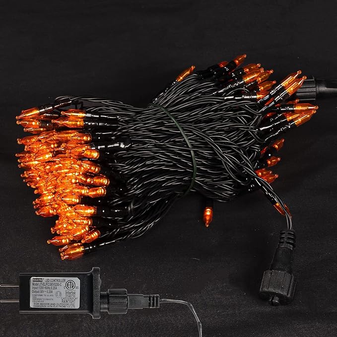 Dazzle Bright 200 LED Halloween Mini String Lights, 65FT Light Up 8 Modes Christmas Decorations Fairy Lights for Indoor Outdoor Room Garden Holiday Party (Orange)