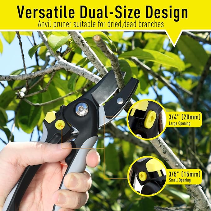 Jardineer 3PCS Pruning Shears Set for Gardening, Bypass Pruning Scissors & Anvil Pruners with SK5 Blades, Garden Clippers for Women Arthritic Hands