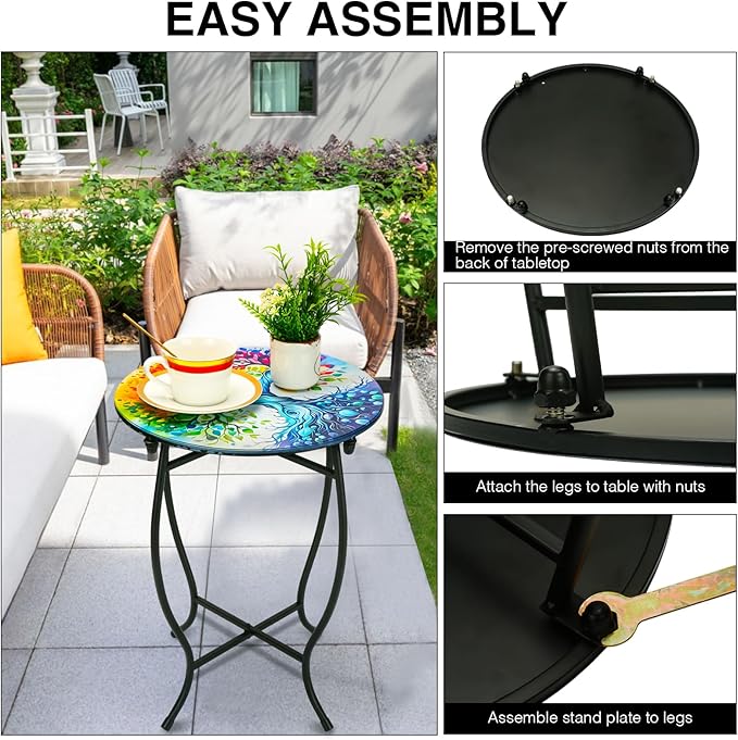 Outdoor Side Tables, 14" Round Patio Side Table, Plant Stand for Indoor Outdoor, Weather Resistant Metal End Table Side Table for Patio Yard Porch Balcony Garden Bedside