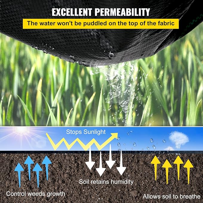 VEVOR Weed Fabric Barrier Heavy Duty, 4x300FT 5.8oz Weed Blocker Fabric, Woven Landscape Fabric, Garden Fabric Weed Barrier, Weed Control Fabric Ground Cover, Geotextile Fabric, Gardening Mat, Black