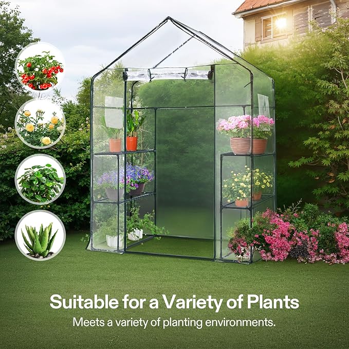 VIVOSUN Transparent 57 x 29 x 77-Inch Mini Walk-in Green House with Windows and Anchors, Plant Garden Hot House