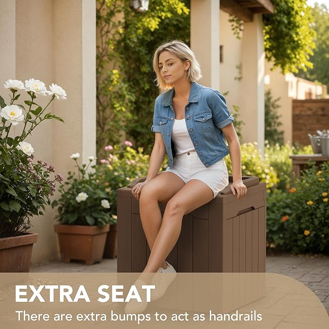 Devoko 30 Gallon Resin Deck Box Outdoor Indoor Waterproof Storage Box for Patio Furniture Pool Accessories Storage for Cushion Garden Tools (30 Gallon, Brown)