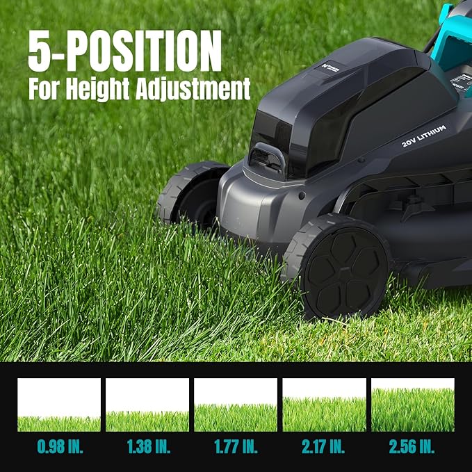 Electric Lawn Mower Cordless, 20V 13 inch Push Lawn Mower with 5-Position Cutting Height Adjustment, 2x4.0Ah Battery and Charger Included