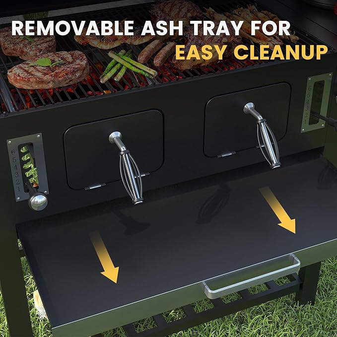 DIFY Extra Large Charcoal Grill with 589 Sq. In. Cooking Area and Foldable Side Table, Outdoor Barbecue Grill with a Liftable Charcoal Tray for Outdoor Picnic and Camping Grilling, Black