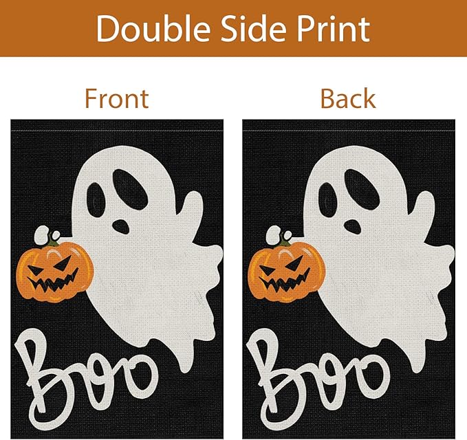 Halloween Ghost Garden Flag 12x18 Inch Double Sided Outside, Spooky Boo Garden Flag Welcome Holiday Yard Outdoor Decoration