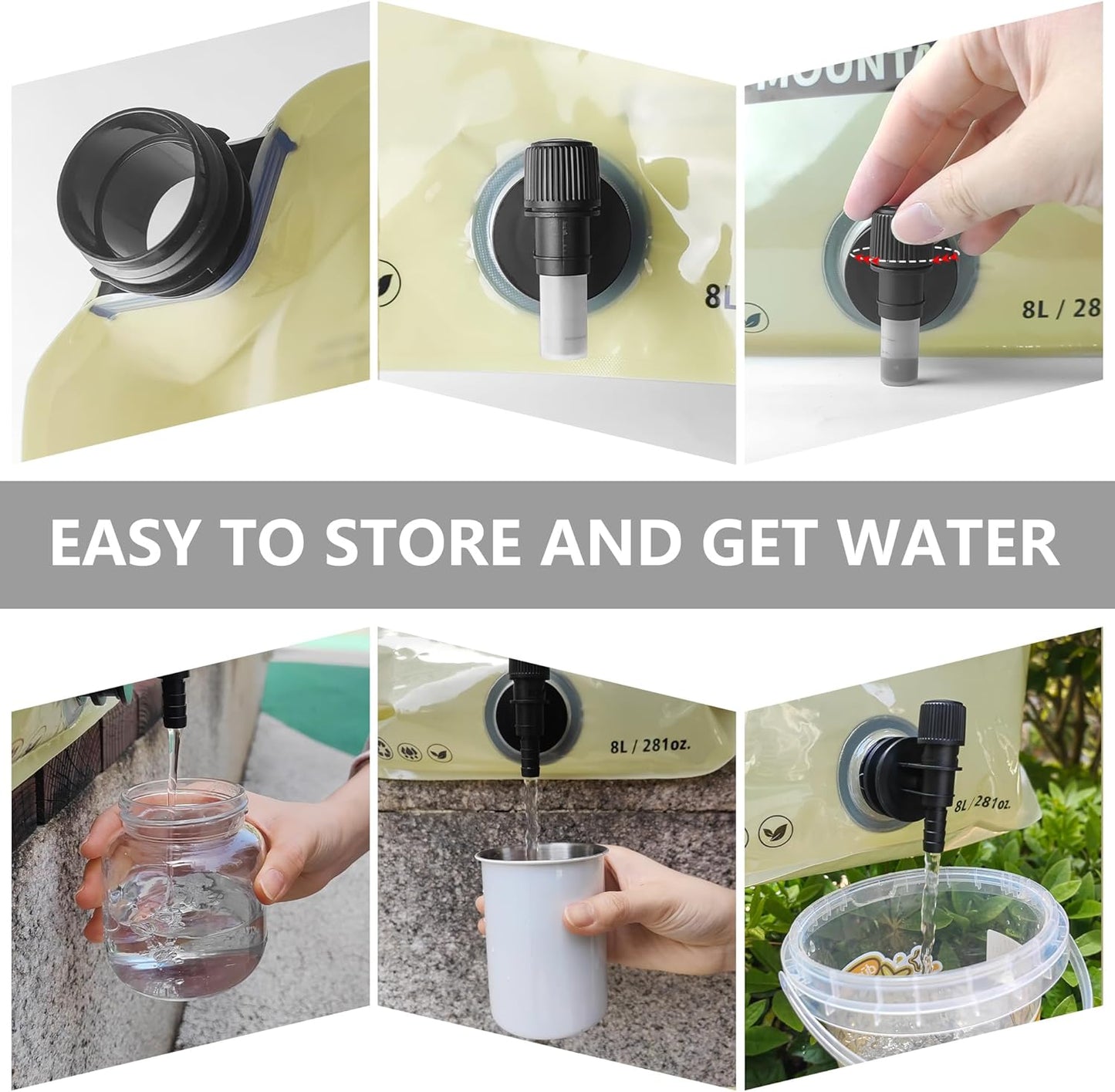 Collapsible 8L Water Storage Bag, BPA-Free Portable Folding Water Jug with Adjustable Faucet, Leakproof Emergency Water Bag for Camping, Hiking, Riding, Outdoor Sport (BEIGE&GREEN, 4)