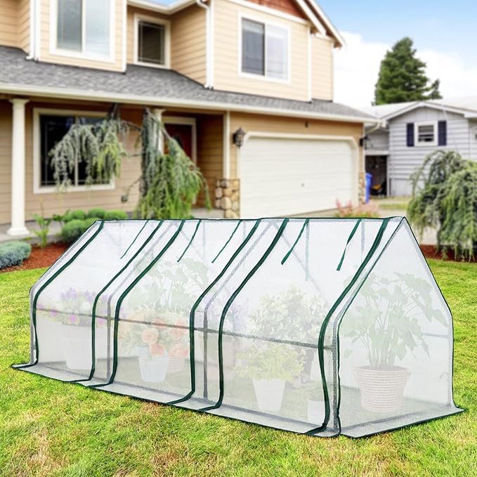 EAGLE PEAK Tunnel Greenhouse Garden Green House with Roll-Up Zipper Doors, Portable 96"x36"x36", Bubble Film Cover, White