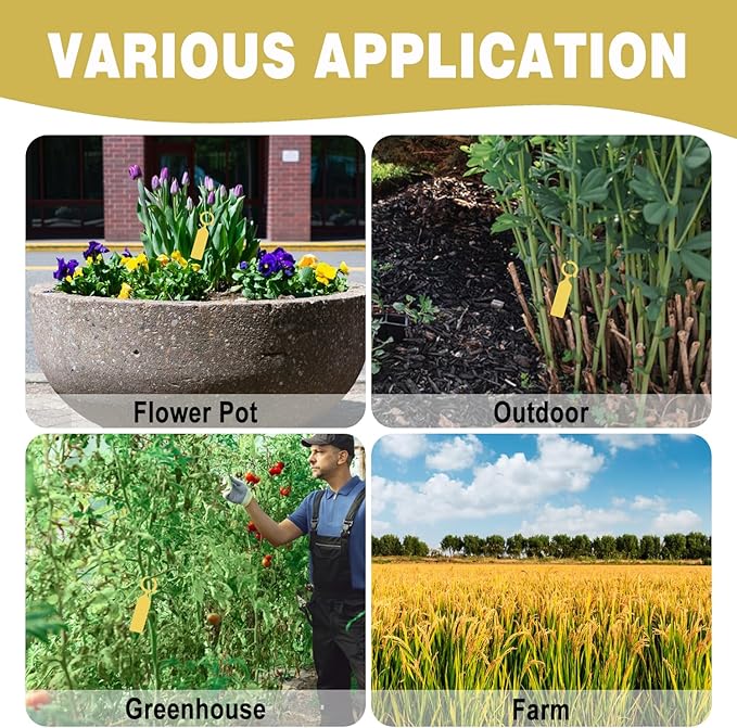 Plant Labels Yuanling 100Pcs Plastic Waterproof Plant Tree Tags Nursery Garden Markers for Indoor Outdoor Gardening Plants Vegetables Flowers Potted (Yellow Color with 1 Marker Pen)