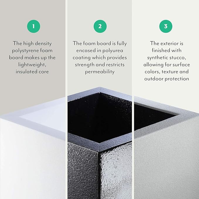 PolyStone Milan Tall Modern Outdoor/Indoor Rectangular Trough Planter, 46" L X 17" W X 19" H, Lightweight, Heavy Duty, Weather Resistant, Polymer Finish, Commercial and Residential (Black)