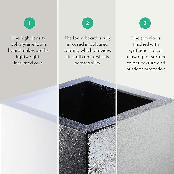 PolyStone Milan Tall Modern Outdoor/Indoor Rectangular Trough Planter, 46" L X 17" W X 19" H, Lightweight, Heavy Duty, Weather Resistant, Polymer Finish, Commercial and Residential (Slate Gray)