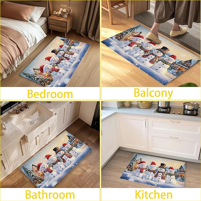 Welcome Mat Indoor,Winter Snowman Family Front Door Mat,Christmas Tree Entryway Rug for Porch Patio Non-Slip Outdoor Entry Doormat for Back Door Outside Entrance Hallways,30 x 17 Inch
