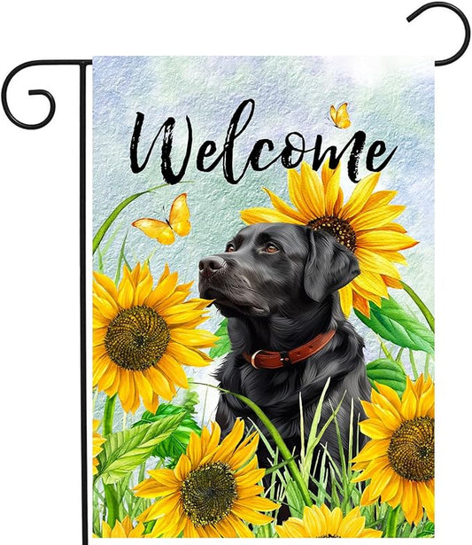 Sunflower Black Lab Garden Flag Summer Spring Garden Flags for Outside Floral Labrador Dog Yard Flag Small Outdoor Welcome Flags 12x18 Double Sided