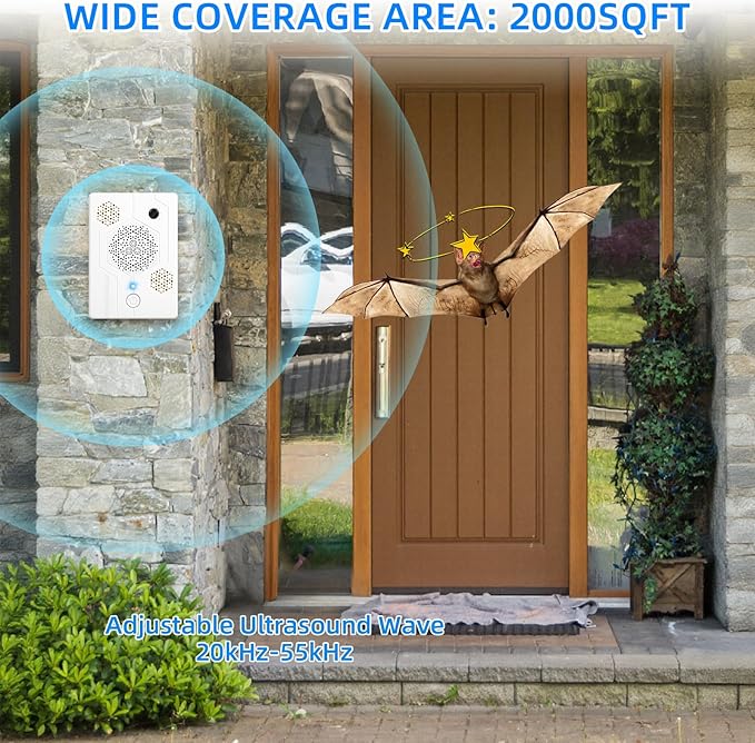 2 Pcs Upgraded Ultrasonic Bat Repellent for Attic,Garage Indoor & Outdoor Use,Humane & Effective Rechargeable Bat Deterrent Devices Reject Repelling System,Get Rid of Bats Keep Away Home Farm