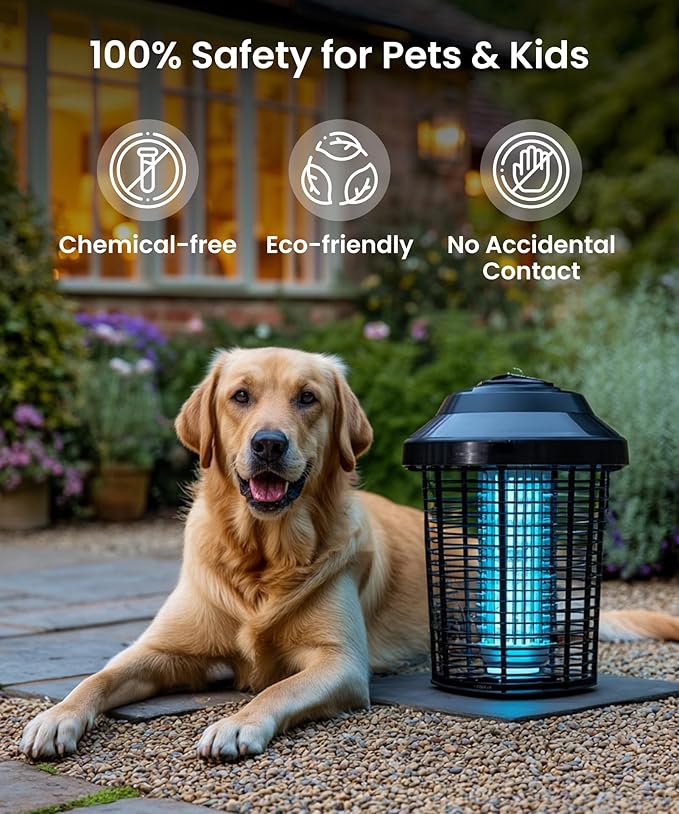 OMT-E80 In/Outdoor Electronic Insect Killer & Catcher Lamp for Mosquitoes, Gnats, Aedes Mosquitoes, Flies, Moths & More with 2*40W UV Light & 4200V High Voltage Grid, 1.5 Acre Coverage, Black