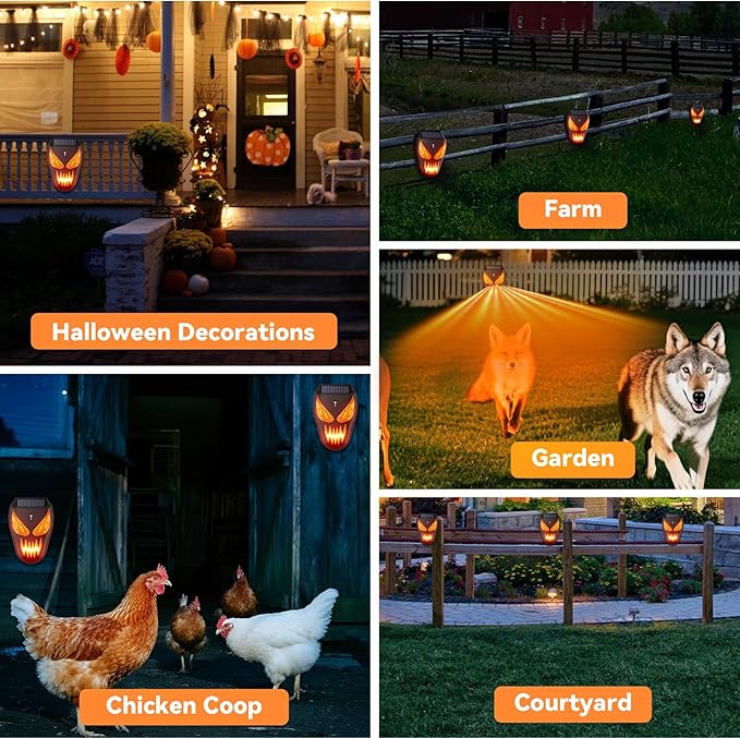 1 Pack Solar Nocturnal Animal Repeller with LED Flashing Lights, Effective Repels Deer, Coyote, Raccoon, Skunk, Fox & Hawk, Flame Predator Light for Chicken Coop, Farm, Yard & Garden