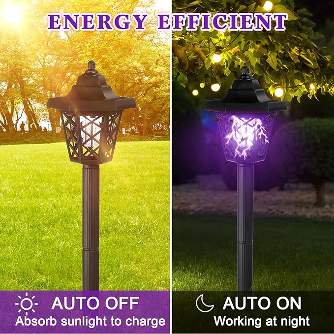 Qualirey 4 Pcs Solar Bug Zapper Outdoor Mosquito Repellent Mosquito Killer Lamp 2 in 1 LED Waterproof Zapper for Home Backyard Patio Garden Lawn Pathway Camping