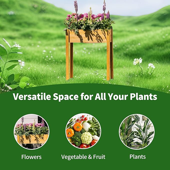 Premium Fir Wooden Raised Garden Bed with Four Legs for Backyard and Balcony Gardening,Suitable for Indoor and Outdoor use,33.07''×15.75''×38.58''