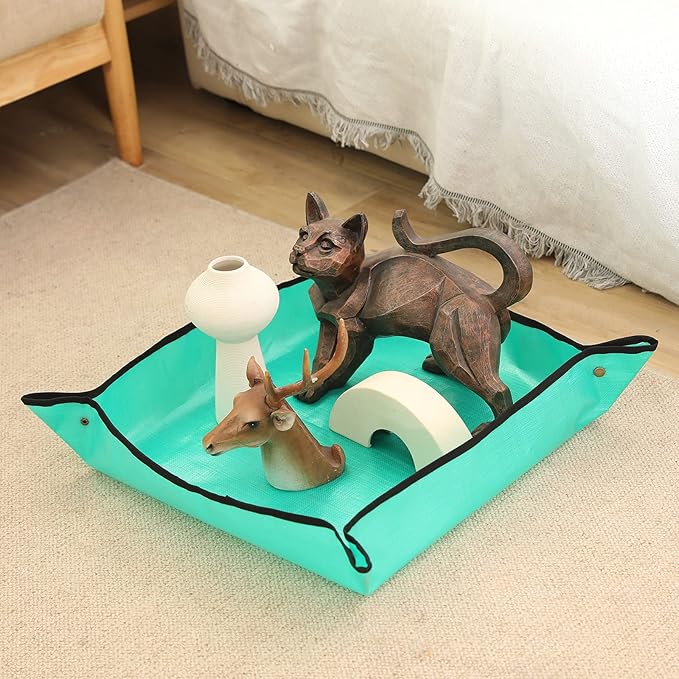 PE Houseplants Repotting Mat, Waterproof Indoor Plant Potting Tray, Foldable Bonsai Repotting Pad, Garden Soil Mess Workspace Tarp for Succulent, Cactus, Aloe Vers, Pothos, 39.4X 39.4