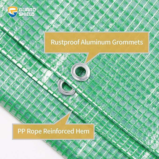 GUARD SHIELD Clear Green Tarp Heavy Duty 12x16 Feet Waterproof for Greenhouse Outdoor Garden Poly Cover UV Resistant 3x3 Weave 10mil (2-Pack)