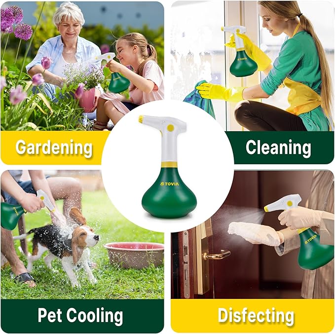 T TOVIA: Garden Sprayer 1 Liter Battery Spray Bottle Powered Electric, Rechargeable, Portable Garden and Plant Sprayer, Mister, for Outdoor and Indoor Plants,Cleans and Gardens, Handheld Powered