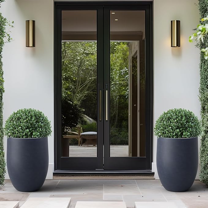 Kante 21.7 Inch Tall Concrete Planter, Large Indoor Outdoor Plant Pot with Drainage, Smooth Charcoal Finish with Warm Brown Interior, Ideal for Porch, Home, Garden, Patio