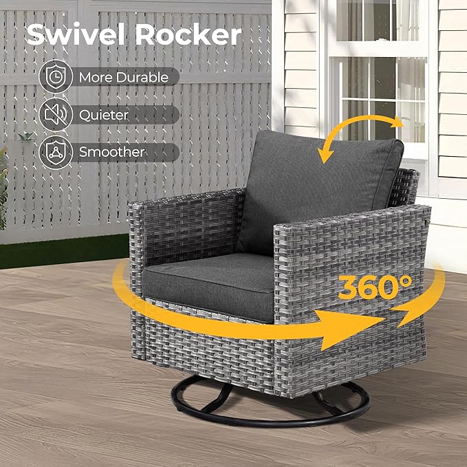 HOOOWOOO 13 Piece Patio Sectional Furniture Set with Fire Pit Table,Modern Wicker Outdoor Conversation Sofa Sets,All Weather Modular L Shaped Outside Couch Swivel Chair Set(Black)