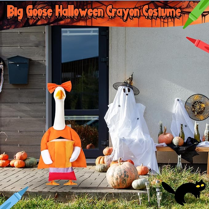 Geyoga Halloween Porch Goose Outfit 23" Classroom Goose Clothes Fall Lawn School Garden Patio Yard Outdoor Decorations (Orange, Pencil)