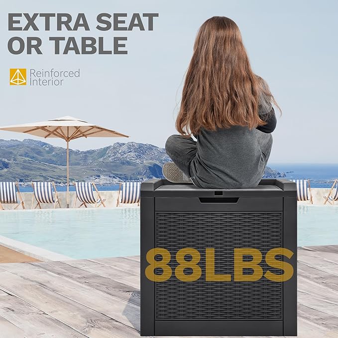 32 Gallon Resin Storage Box, Indoor Outdoor Deck Box for Package Delivery, Patio Cushions, Gardening Tools, Lockable, Waterproof