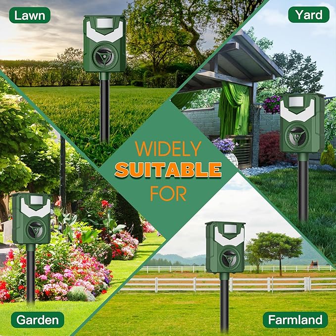 2 Pack of X-PEST Solar-Powered Ultrasonic Animal Repellent for Outdoor Yard, Waterproof Cat Deterrent with LED Flashing Lights and Motion Sensor,Effective to Repel Cats, Coyotes, Raccoons, and Deer