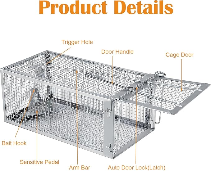 Humane Rat Trap, Chipmunk Rodent Trap That Work for Indoor and Outdoor Small Animal - Mouse Voles Hamsters Live Cage Catch and Release 1 Pack