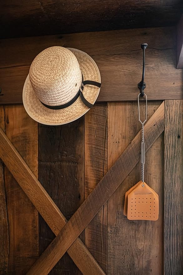 Leather Fly Swatter Set (1 Pack) – 17” Amish-Made Fly Swat w/Real Leather Paddle – Fly Swatters Multi Pack w/Metal Handle – Bug Swatter, Mosquito Swatter, Wasp Swatter (Brown)
