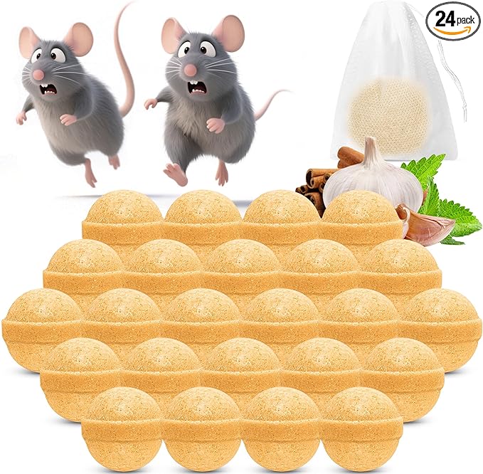 24 Pack Natural Mouse Repellent Peppermint Oil for Repels Mice & Rats, Repellent for Mice Repellent Outdoor & Indoor, Used for Car Engine, RV, Home & Kitchen, Lawn and Garden, Safe for Humans & Pets