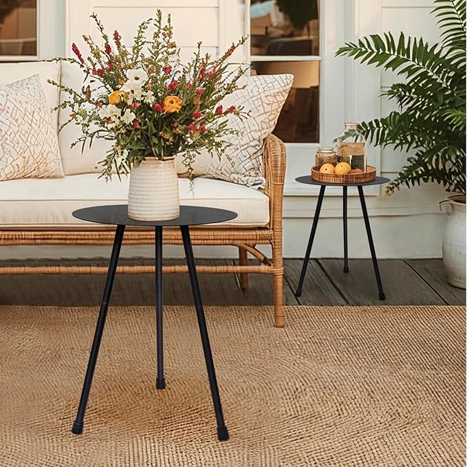 2-Pack Metal Outdoor Side Tables, Adjustable Height Round Side Table Weather-Resistant, Black Bistro Camping Tent Beach Table, End Table for Small Spaces, Balcony, Patio, Camping, Garden, 12.2"