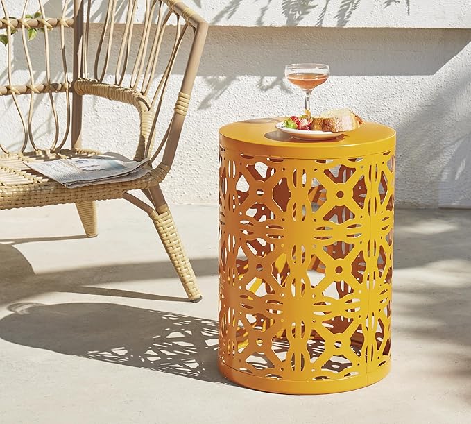 HFHOME Set of 3 Metal Outdoor Side Table, Nesting Round Coffee Table for Indoor Outdoor, Heavy Duty End Tables Plant Stand Living Room Garden Stool - Orange