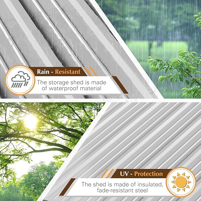 GUNJI 10 x 10 FT Shed Outdoor Storage Shed Metal Garden Shed with Lockable Door Outside Waterproof Tool Shed for Backyard, Patio, Lawn (Gray)