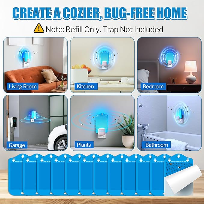 Qualirey 12 Pack Fly Trap Refill Cartridges Compatible with Raid/STEM/Wondercide Flying Insect Traps, Light Trap Refills Strong Glue Card for Fly Insect Bug Mosquito Gnat Traps Indoor