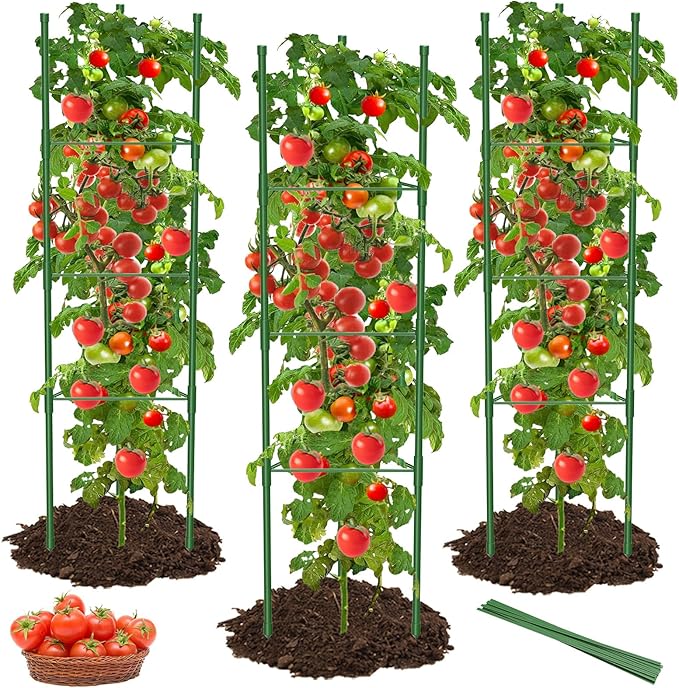 6 Pack Tomato Cages for Garden, 51 Inches Adjustable Tomatoes Plant Stakes Support Cages Trellis, Garden Trellis for Vegetable Flowers Fruits Climbing Plants- 20 Binding Wires Included