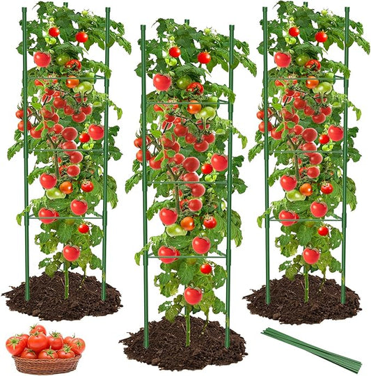 6 Pack Tomato Cages for Garden, 51 Inches Adjustable Tomatoes Plant Stakes Support Cages Trellis, Garden Trellis for Vegetable Flowers Fruits Climbing Plants- 20 Binding Wires Included