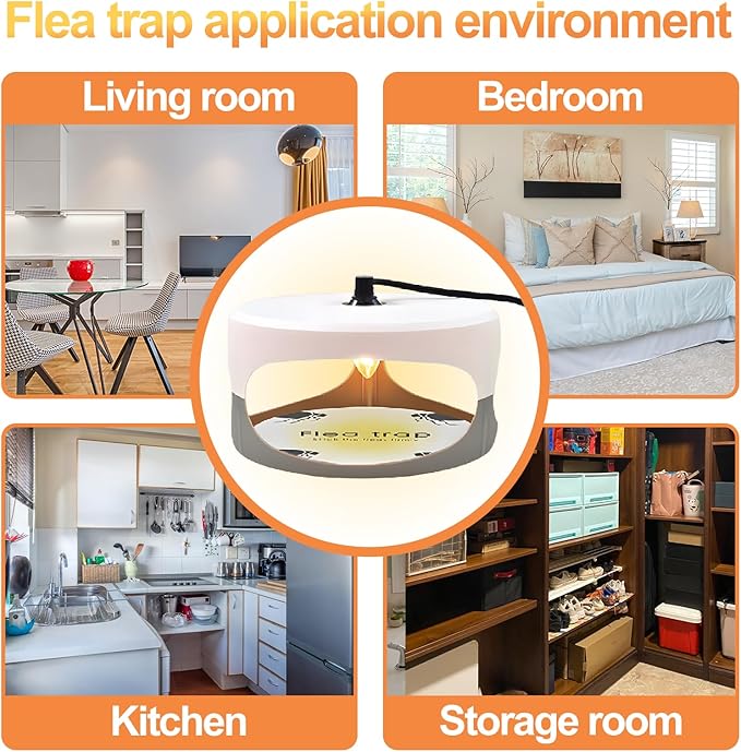 Flea Traps for Inside Your Home, Flea Trap Indoor Pest Control Trapper Insect Killer with Light, Sticky Bed Bug Natural with 3 Glue Disc Refills and 3 Lightbulbs, 1 Pack
