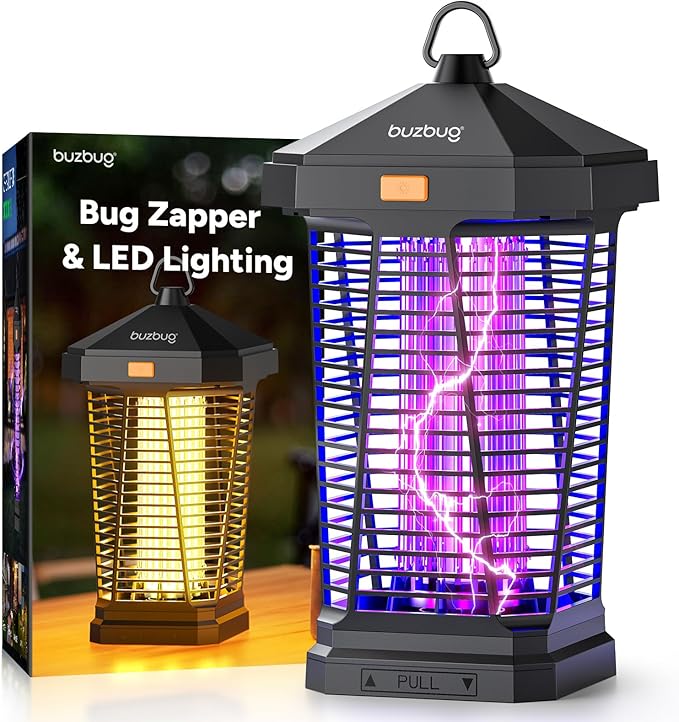 Buzbug LED Bug Zapper Outdoor and Lighting, 10 Years Lifespan, IPX4 Waterproof, 3800V High-Voltage, Fireproof Shell, 6.5ft Power Cord, Fruit Fly Mosquito Moth Gnat Wasp Zapper, Trap, Killer -MA20