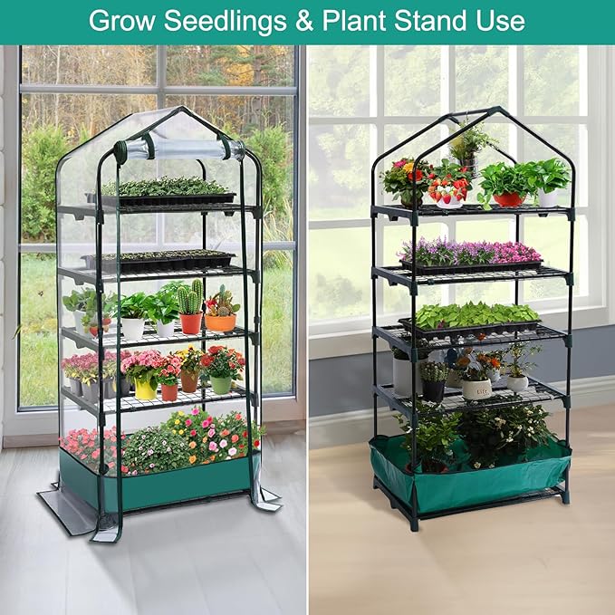 5 Tier Mini Greenhouse for Indoor Outdoor, Portable Green House with Durable PVC Cover and Shelves for Seedling, Heavy Duty Greenhouse with Waterproof Mat and Cover Tape, Gardening Gifts for Women Men